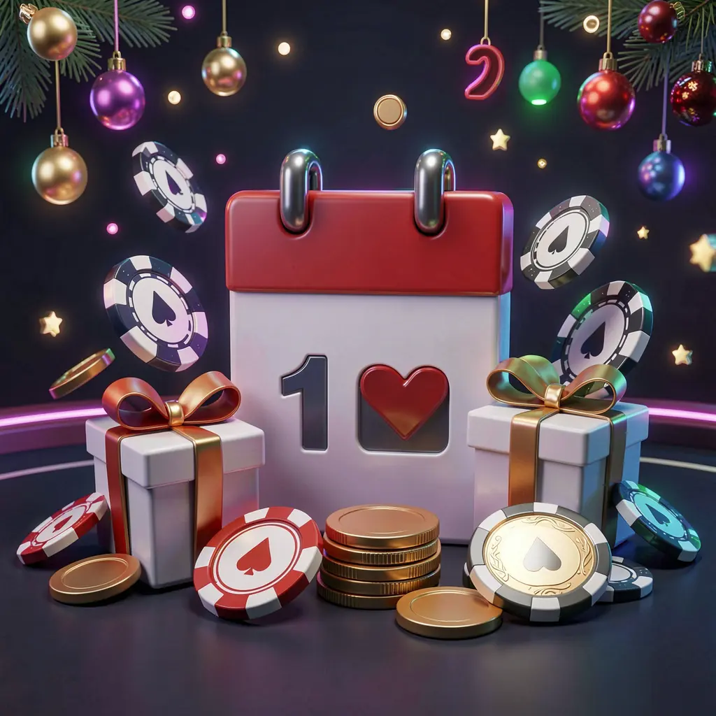 RM5555 weekly casino bonus concept featuring a calendar icon, gift boxes, coins, and chips with a festive dark background and neon glow in premium 3D style