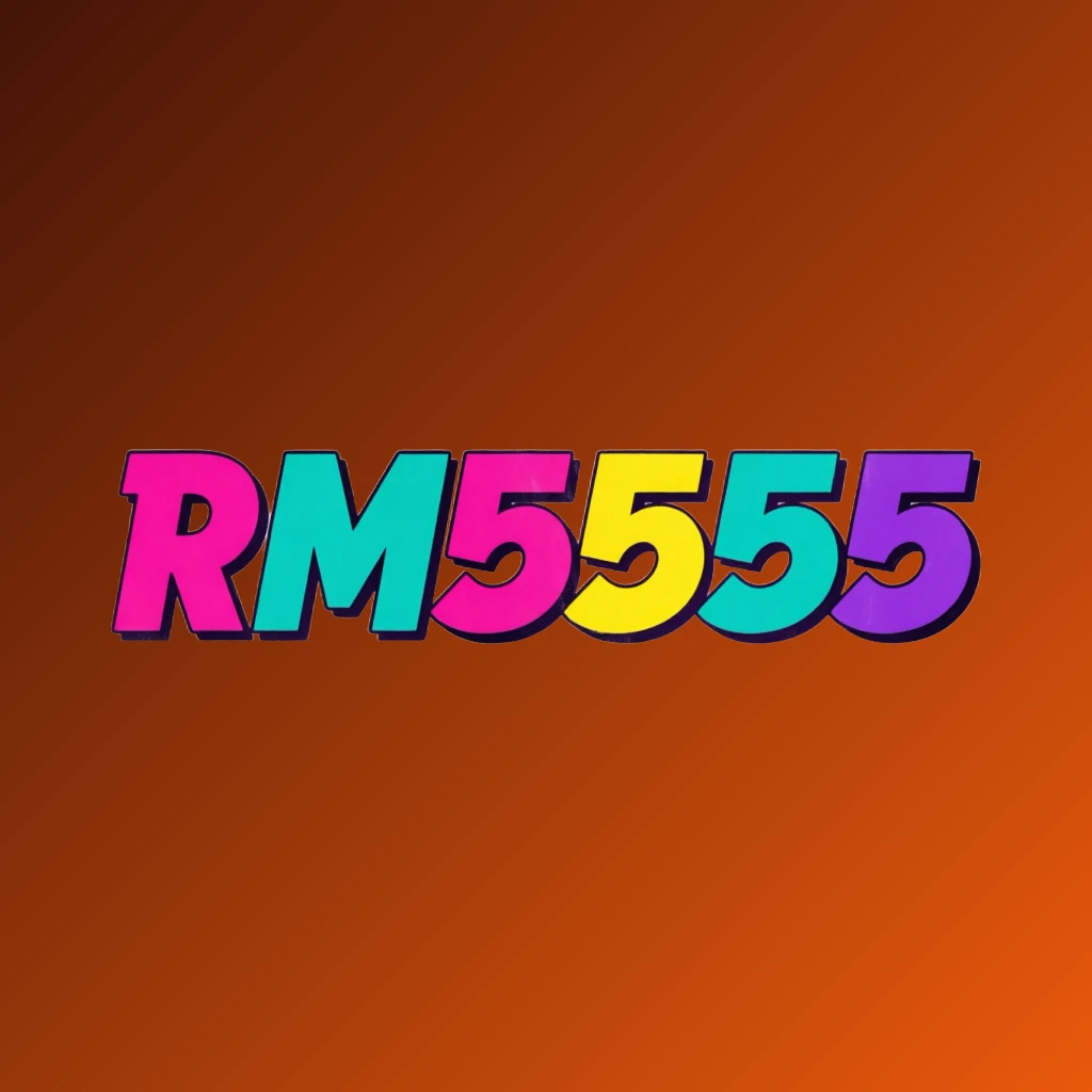 Bold arcade-style logo for RM5555 with chunky retro typography in bright pink, turquoise, yellow, and purple colors, creating a vibrant gaming atmosphere on a transparent background